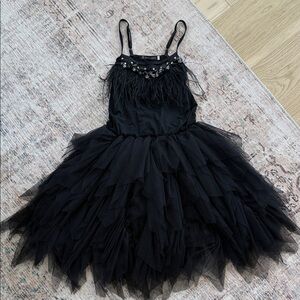 Elegant Black Kids Feather Dress